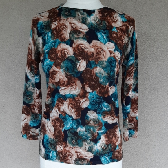 TALBOTS Merino Wool Rose Printed Sweater - Picture 2 of 8